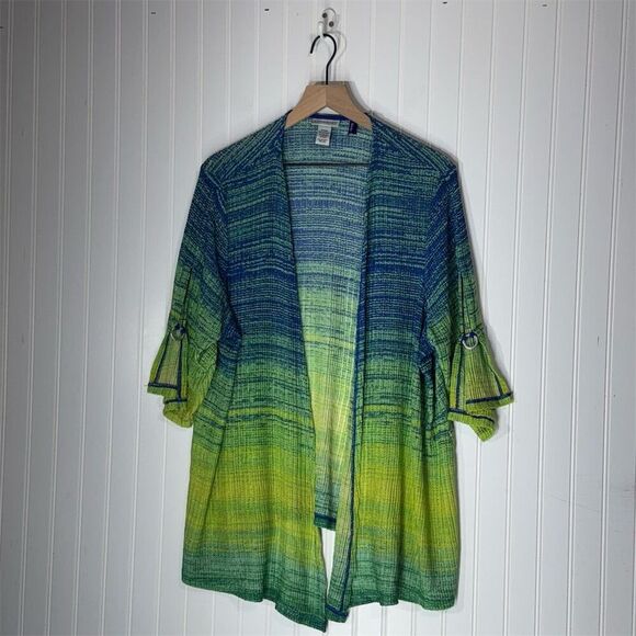 Catherines Petite 2XWP Open Cardigan Ombre Blue Green Knit Drape Sleeve Plus - Picture 1 of 7